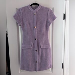 Zara Lilac Short-Sleeve Tweed Mini Dress